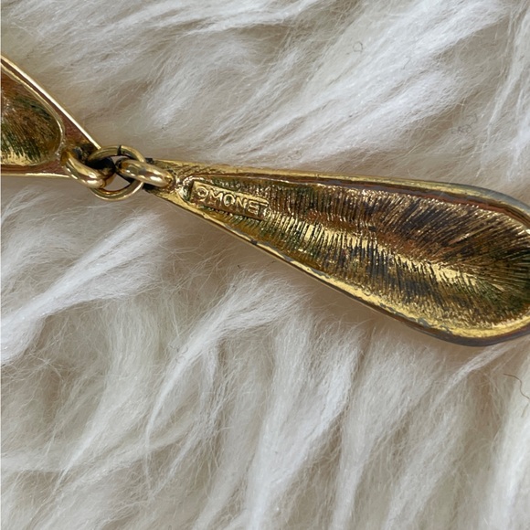 Vintage Monet Cream and Gold Tone Dangle Stud Earrings Deco Style - Picture 5 of 5